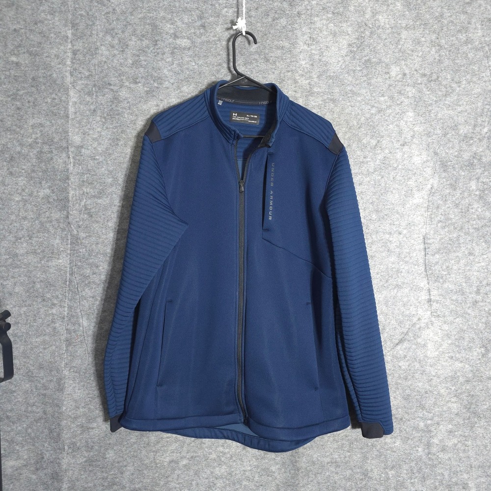 Under Armour ColdGear Golf Mens XL Navy Blue Full Zip Ribbed Sleeve Jacket 15728